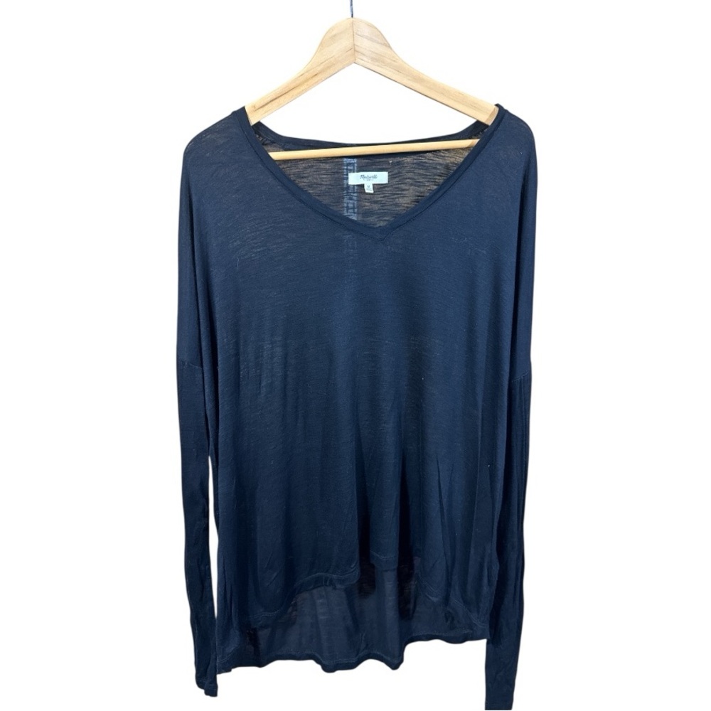 Madewell Sheer Heathered Black V Neck Long sleeve Sweater